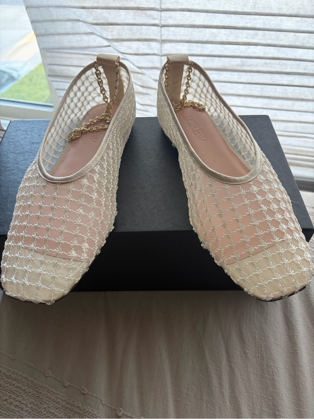 J. Crew Cream Lace Ballet Flats with Gold Chain Anklet - Picture 7 of 9